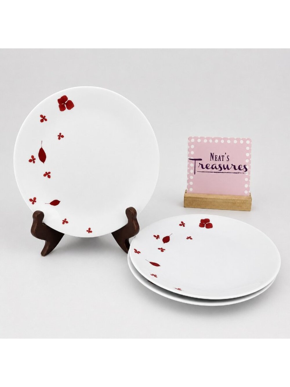 Home Target PRESSED PETALS Red Leaves Petal White Porcelain Salad Plates Set 3